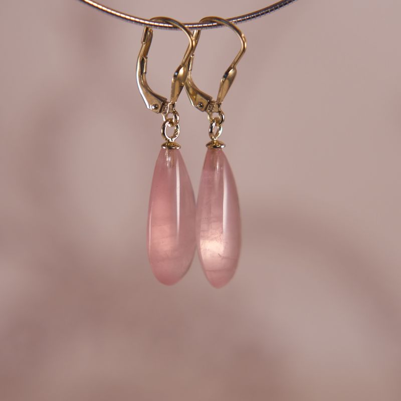 Ohrringe mit Rosenquarz vergoldet Boho Style